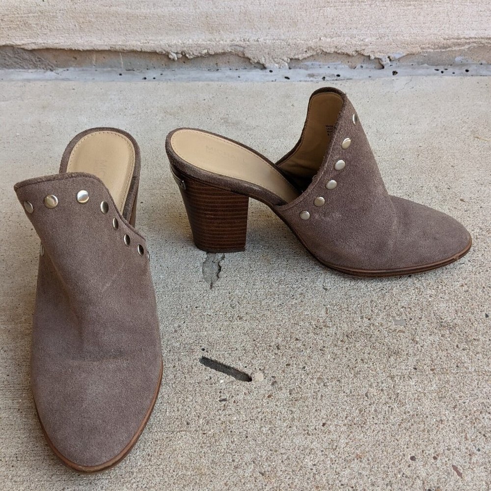 Michael Kors Louise Taupe Studded Mule Heels Size 8.5